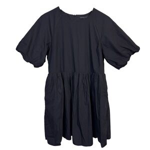 English Factory Dress Medium Black Babydoll Mini Puff Sleeve Cotton Blend